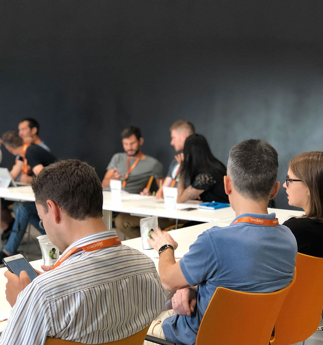 Conference with several seated people who discuss - AlpineBits Alliance